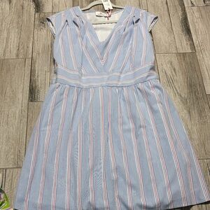 Vineyard Vines Blue and White Striped V-Neck Midi Dress
